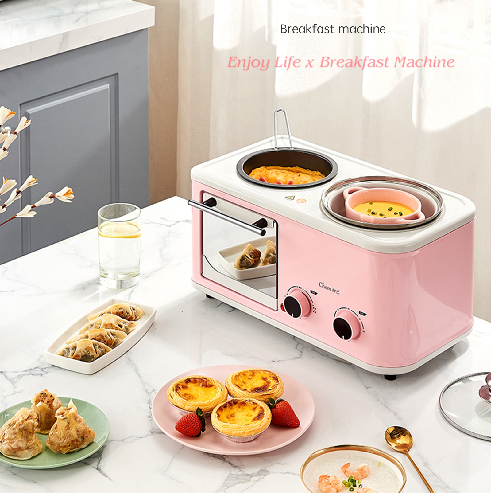 BNMMJ Sandwich Maker Light Breakfast Machine Household Small Multifunctional Four-in-One Heating Toast Press Toaster 