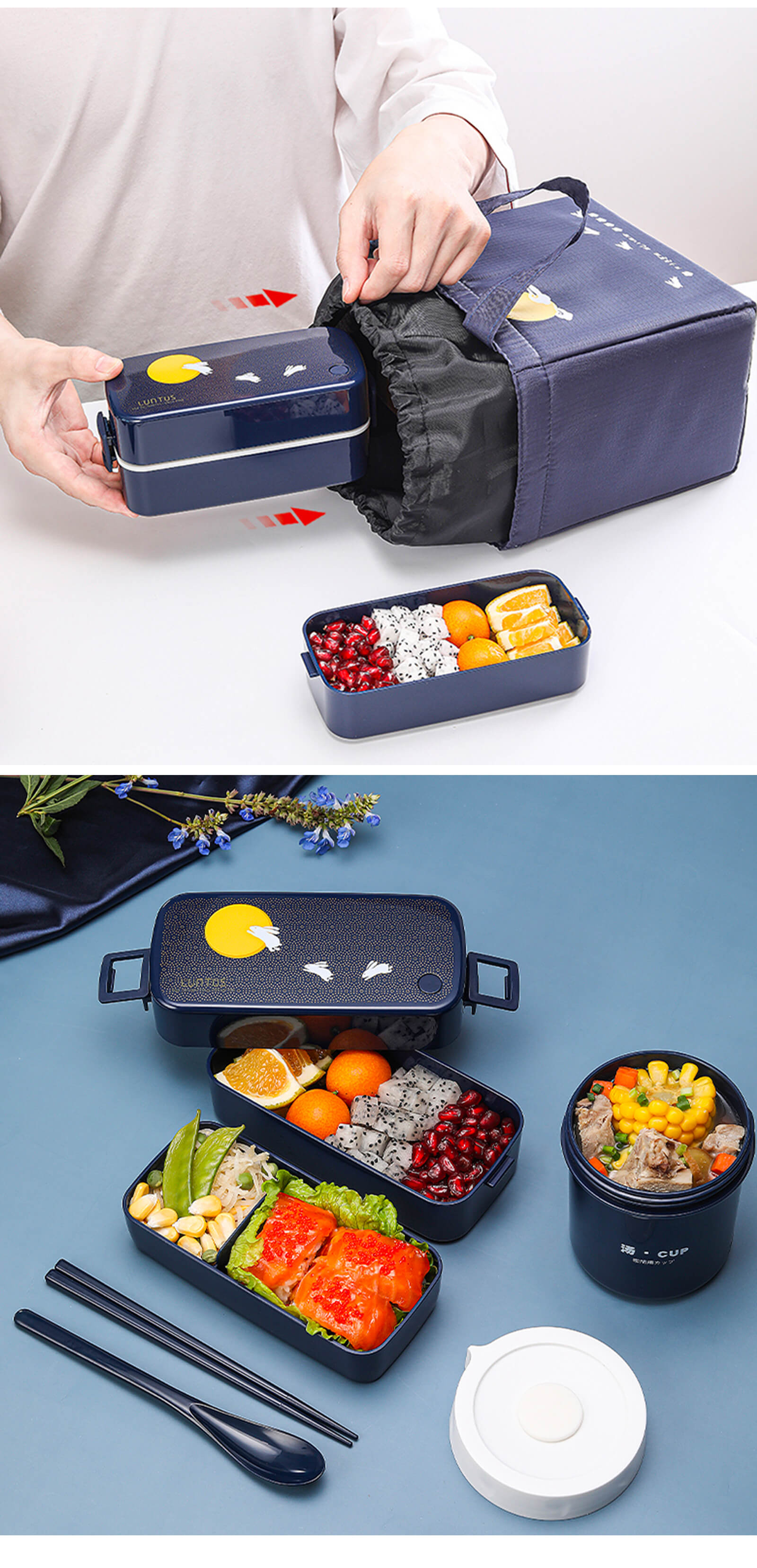 620ml Portable Insulated Lunch Container Set Multi-Layer Combination Picnic  Lunch Box with Sealing Function In Stock