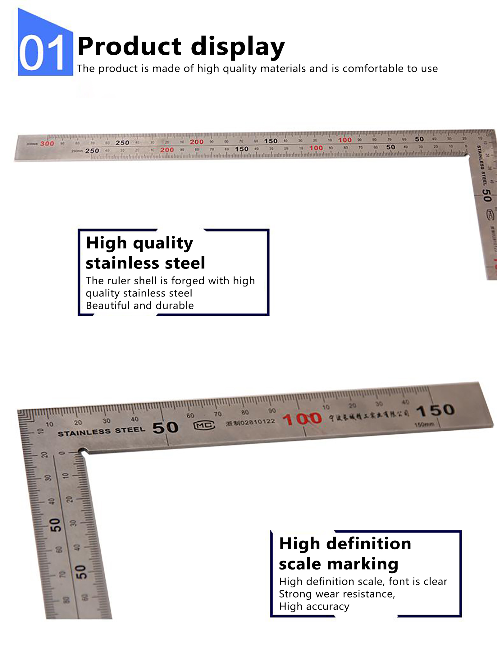 Right Angle Ruler, 300mm Aluminium Alloy Thickened 90 Degree Right