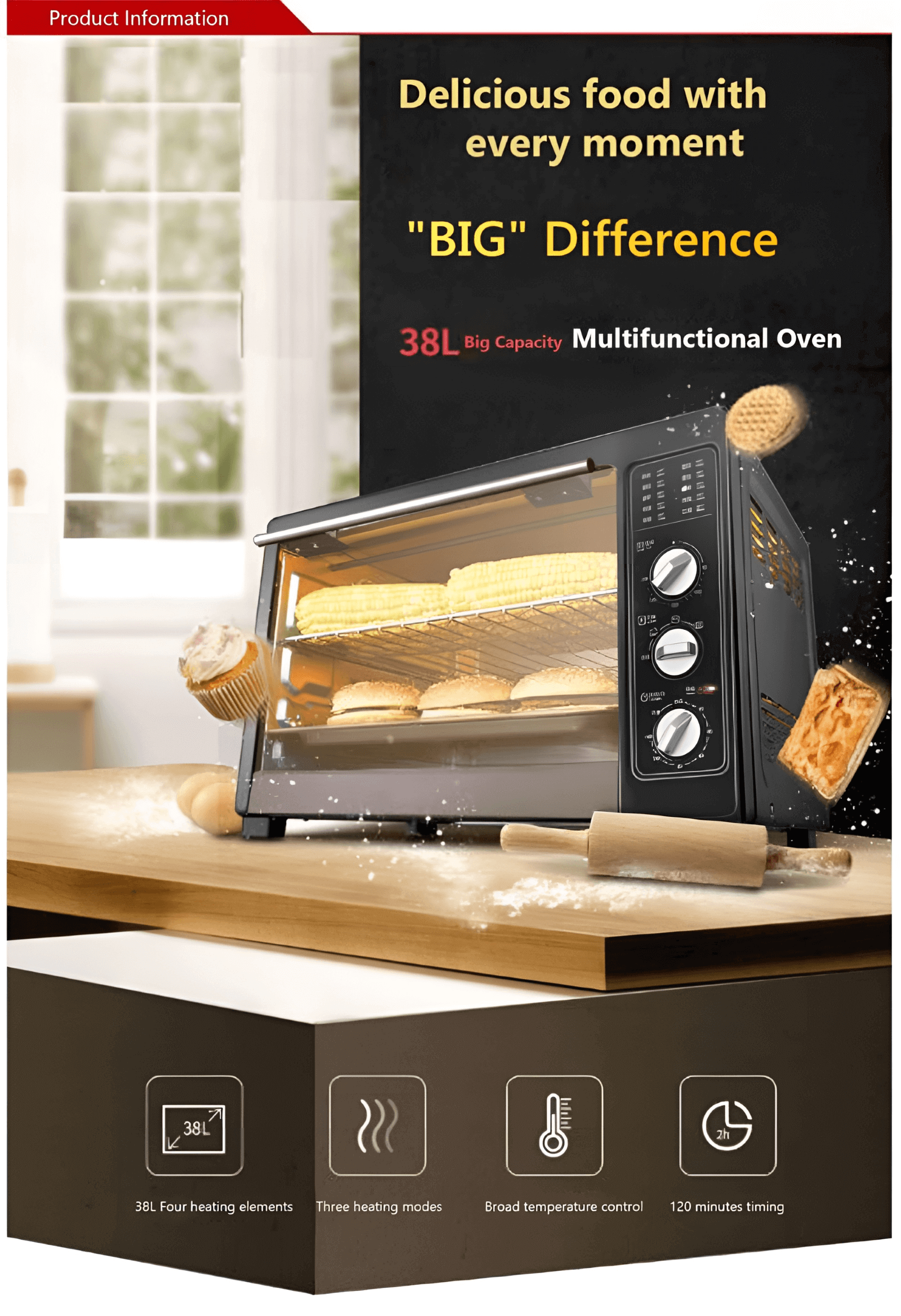 Multi-function Electric Oven Enamel Baking Household Oven Bake