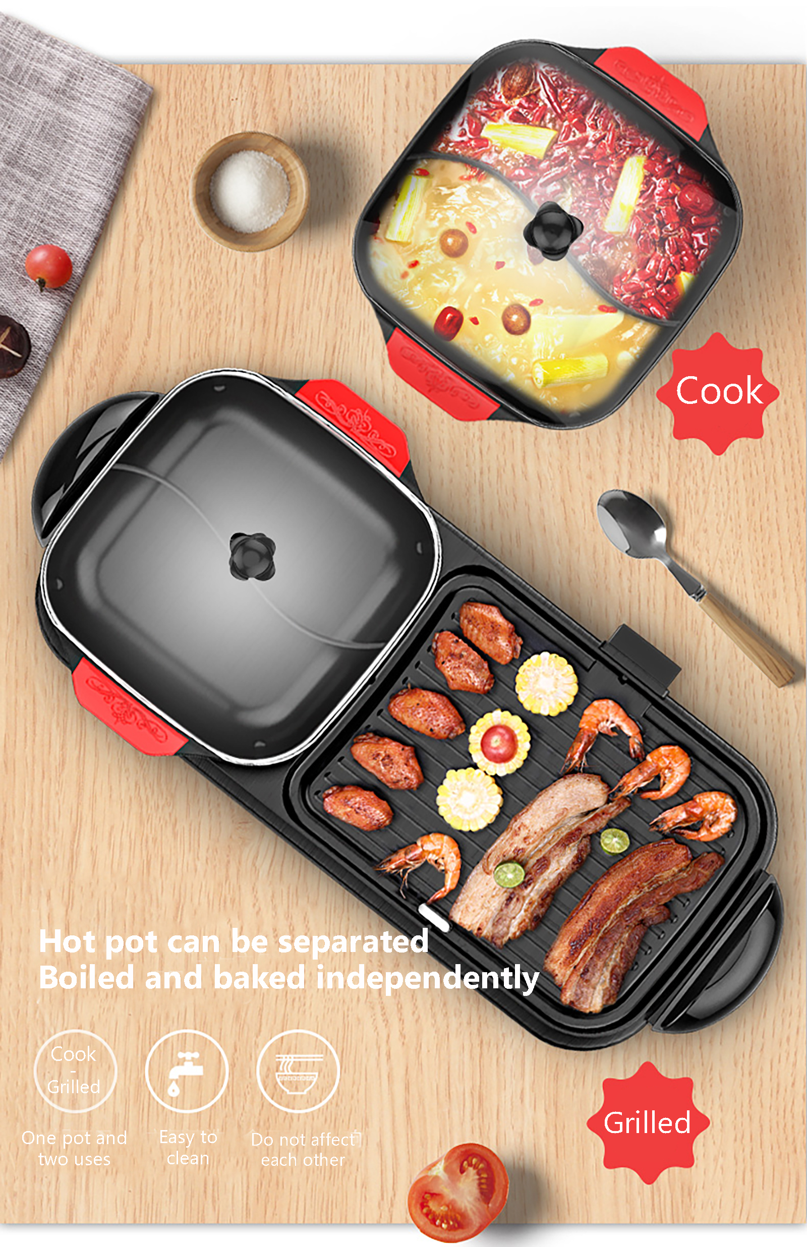 Food Party Hot Pot and Grill Electric Smokeless Grill with Separable  Cooking Plate Hotpot Korean BBQ Indoor Barbecue & Grill Shabu Shabu Pot